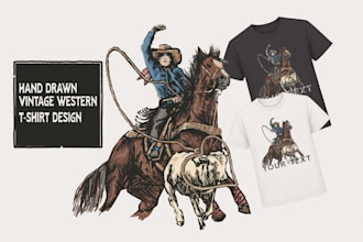 do great western cowboy illustration for logo tshirt