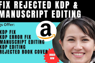 fix error or rejected cover, resize, edit KDP cover ebook and manuscript