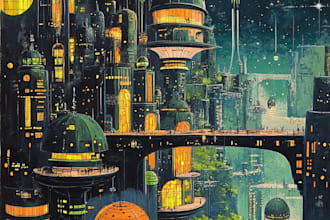 ctreate a illustration of science fiction city, cyberpunk