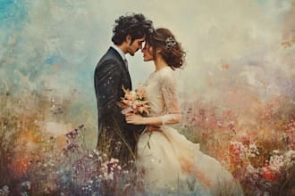 simple couple illustration family portrait and wedding