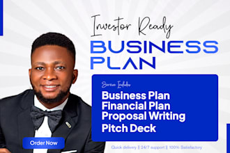 prepare a topnotch business plan, proposal, pitch deck, market analysis, grants