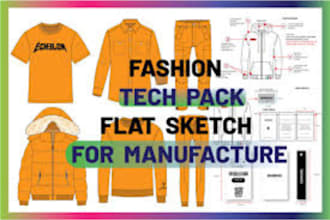 design clothing tech pack, clothing flat sketch, fashion tech pack
