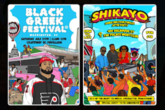 draw high quality cartoon illustration flyers and posters design for events