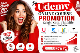 do udemy online course promotion, kajabi, ghl, thinkific course website
