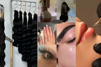 hair extension website, skincare, ebook online course, beauty salon, lashes, pmu