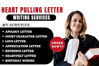 write an apology letter, court character, love, congratulations, divorce letters