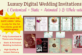 customize whole printable wedding suite as cards and animated video invites