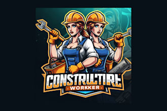 make construction woman worker mascot logo with creative concepts