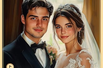 draw romantic couple illustrated portrait for family, friends