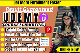 promote udemy course, thinkific website and kajabi page online course promotion