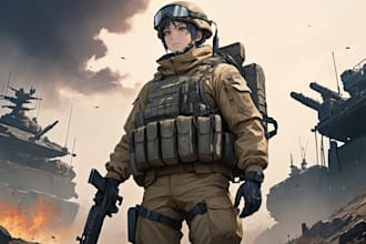 draw military themed anime and tactical for you