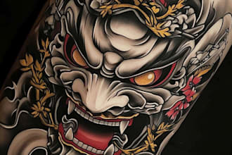 design a japanese hannya mask tattoo for you