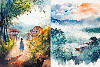 draw watercolor drawings of landscape designs or home gardens