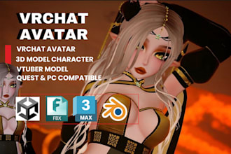 create vrchat avatar 3d model custom avatar, vtuber model vr character vr chat