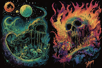 draw dark art, doom, stoner rock style for tshirt