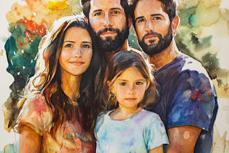 draw amazing family watercolor portrait paintings