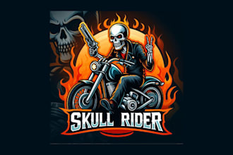 design awesome skull rider mascot logo with free source file