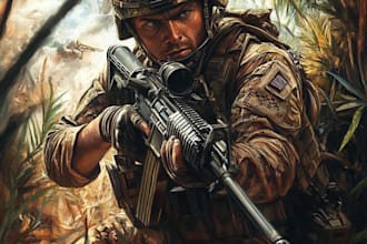 draw military themed anime and tactical for you