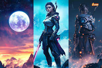 draw fantasy, sci fi, cyberpunk character art for you