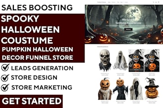 spooky halloween costume shopify store with pumpkin decor funnel and tiktok ads