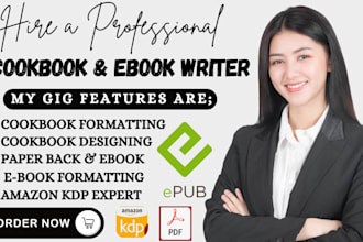 write and design ebook cookbook recipes, ebook formatting, ebook cover design