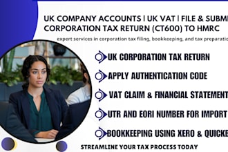 do UK company accounts, UK vat, file submit corporation tax return ct600 to hmrc