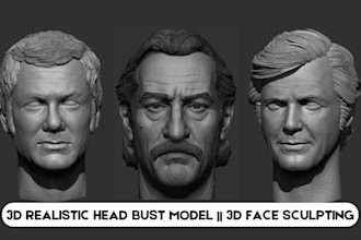 realistic 3d head bust model, 3d face sculpting, likeness model for 3d printing