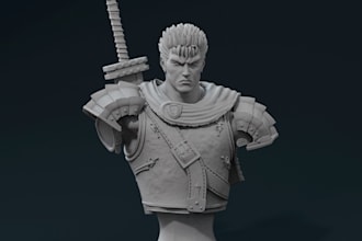 anime 3d figure,manga 3d warrior statue, printable bust stl file, zbrush sculpt