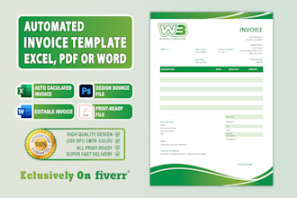 design automated and professional invoice template in excel or PDF