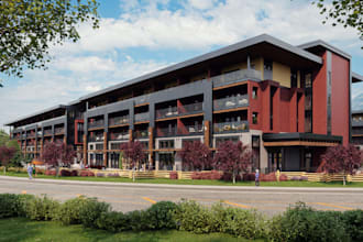 model school building,landscape,villa visualization, 3d environments, playground