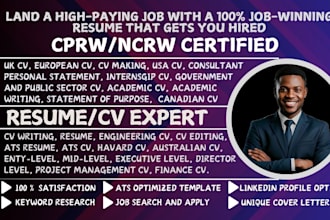 write ats friendly resume, european CV, UK CV, harvard cv, USA CV professionally
