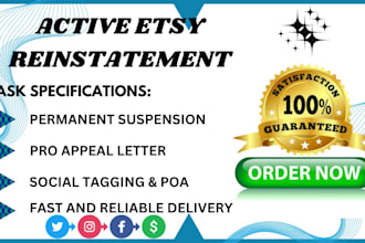 create etsy reinstatement appeal letter for etsy suspension and account reopen