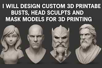 design custom 3d printable busts, head sculpts and mask models for 3d printing