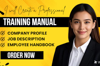 create training manual, company profile, job description, employee handbook