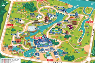 draw a 3d isometric or 3d realistic map illustration