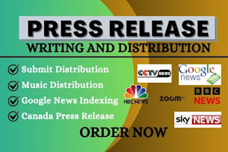 write and submit press release distribution, music, news canada,pr distribution