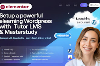 set up tutor lms masterstudy elearning wordpress website elementor pro learndash