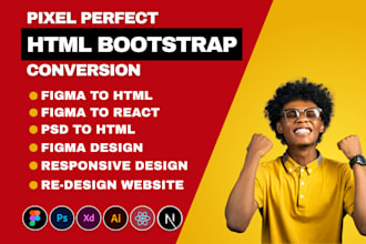 convert figma to html, figma to react, psd to html, xd to html, bootstrap 5