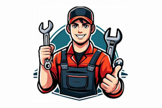 do creative machine auto repair mascot logo with free vector file