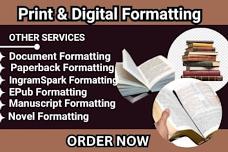 professionally format your book for KDP, ingramspark, epub, and kindle