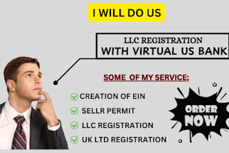 do us llc registration, bank acct set up, uk llc debit card, and ein number