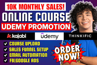 do udemy online course promotion, kajabi, thinkific personal development course