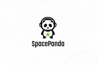 design simple and clean panda astronaut cannabis product logo