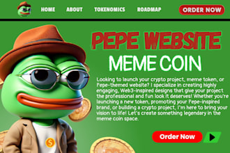 create meme coin website, pepe website, crypto website, meme coin landing page