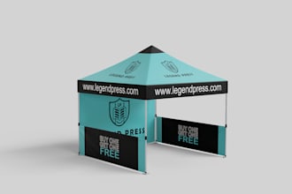 design the ai tent mockup, rollup banner, table cover mockup and flags