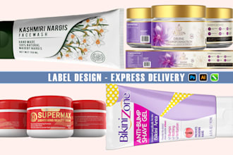design custom cosmetic packaging, skincare label, cosmetic label, with 3d mockup