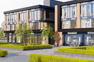 do commercial building, office  design, residential  renders and visualisation