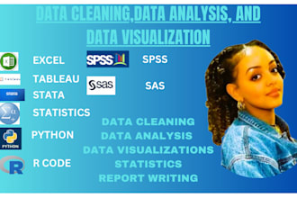 do statistical data analysis using spss,stata,r,excel,python,tableau,minitab,SAS