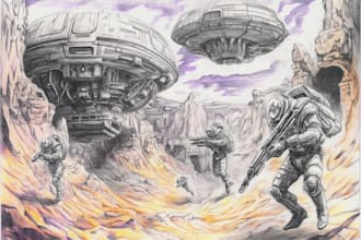 make hand drawn sci fi illustrations using pencils
