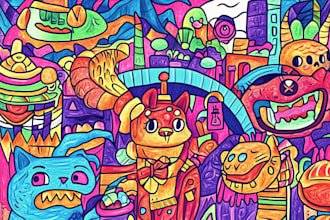 create colorful doodle art illustration